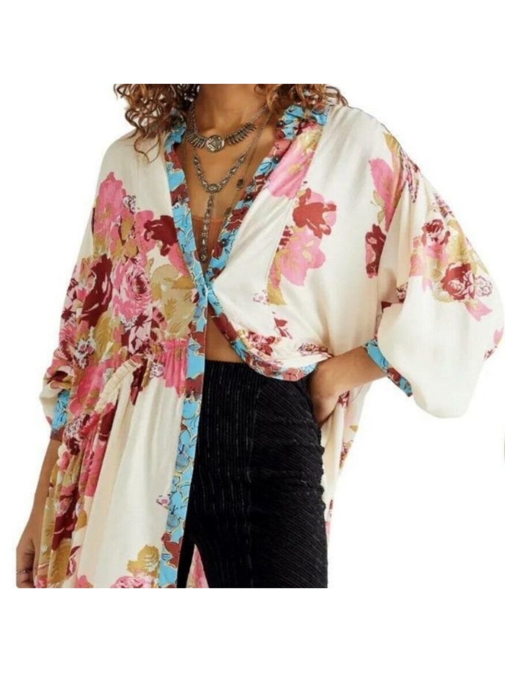 Free People Bunch a Brunch Floral Top Tunic Flowy Small Like New